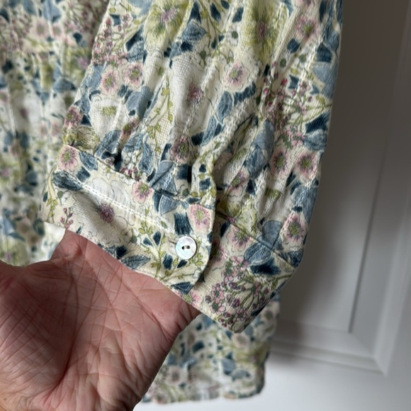 J. Jill Womens Textured Cotton Blouse 3X Cream green Blue Floral 3/4 Sleeve - Picture 4 of 13